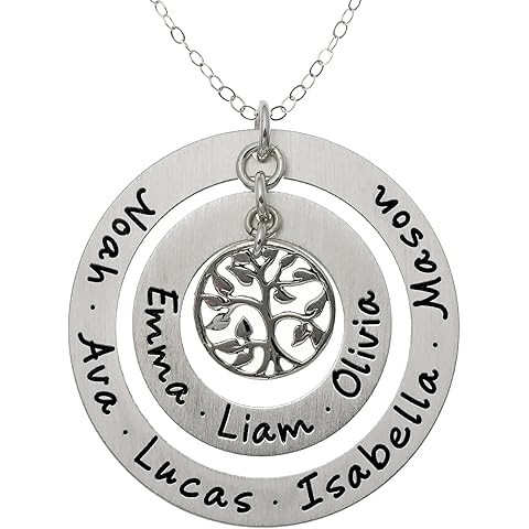 AJ's Collection Personalized My Family Tree Sterling Silver Grandma Necklace. Customize Round Charms. Choice of Sterling Silver Chain. Gift Idea for Grandmother and Moms. Family Tree.