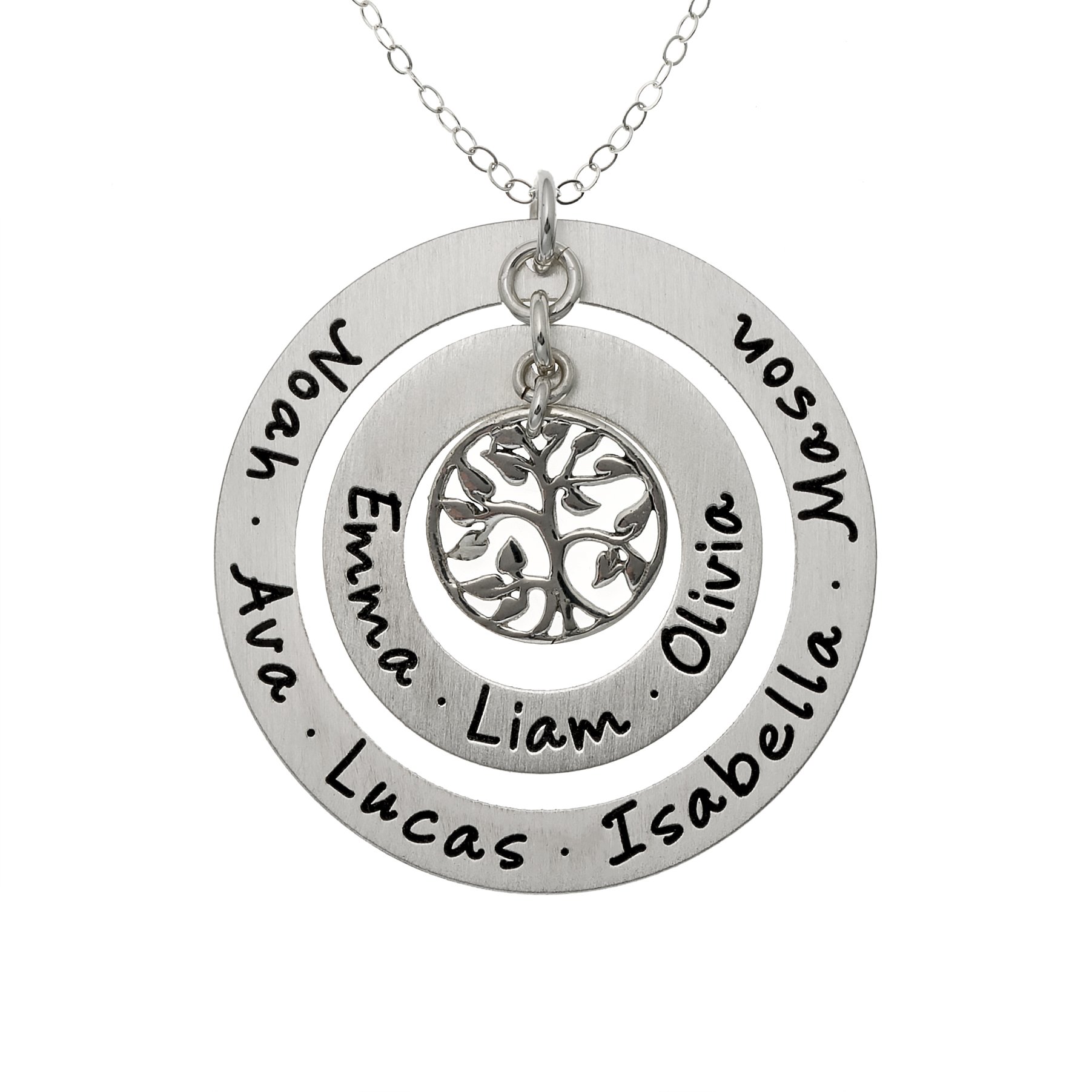 AJ's Collection Personalized My Family Tree Sterling Silver Grandma Necklace. Customize Round Charms. Choice of Sterling Silver Chain. Gift Idea for