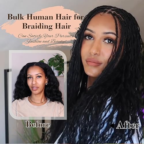 Miniatura 2 de Cabello humano ondulado profundo a granel para trenzar, 100% sin procesar, cabello humano virgen brasileño húmedo y ondulado, 3.53 oz (1 paquete, 2