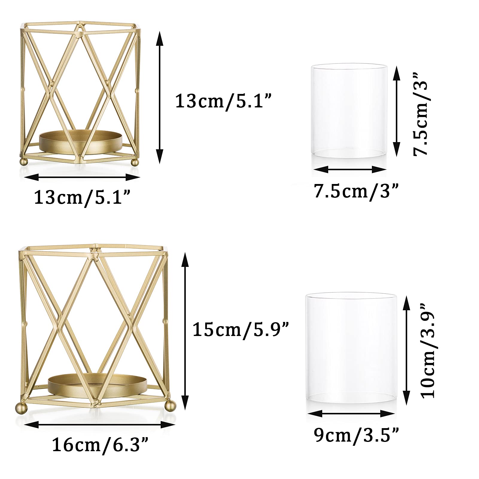 Sziqiqi Portavelas de Columna Candelabros de Metal Vidrio Pilar Candelabros, Hexagonal Geométrico Alambre Candelabros de Mesa, Portavelas para Bodas, Estantes, Oficina, Chimenea, Manto