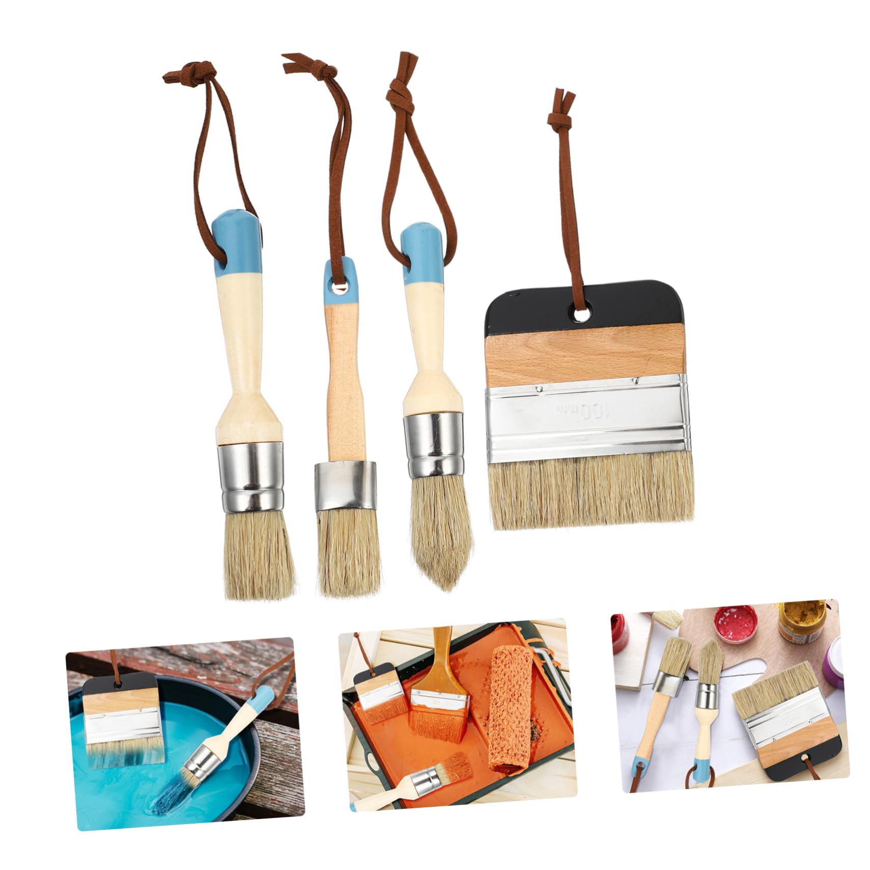 Housoutil Pinceles para Pintura al Óleo Mango de Madera y Cerdas Flexibles Juego de 4 Fácil de Sujetar Adecuado para Pintar y Decorar Superficies