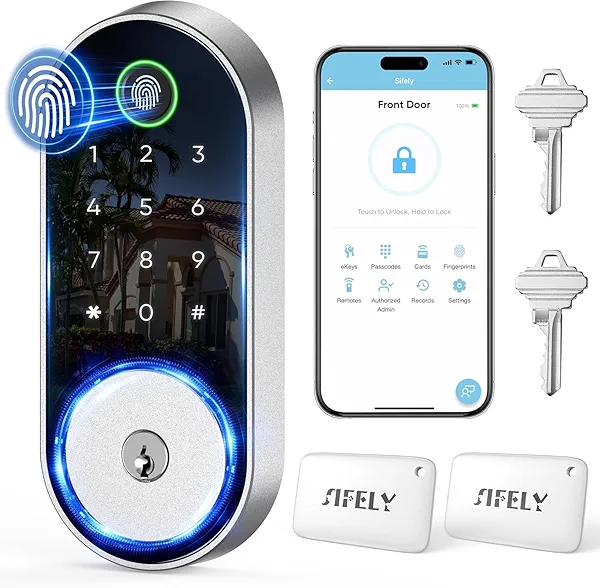 Keyless-Entry Door-Lock Deadbolt Smart Lock: Electronic/Electric Digital Deadbolt with Keypad, Fingerprint & Code Access, Biometric App Control for Front, Entry & Exterior Doors (Nickel)