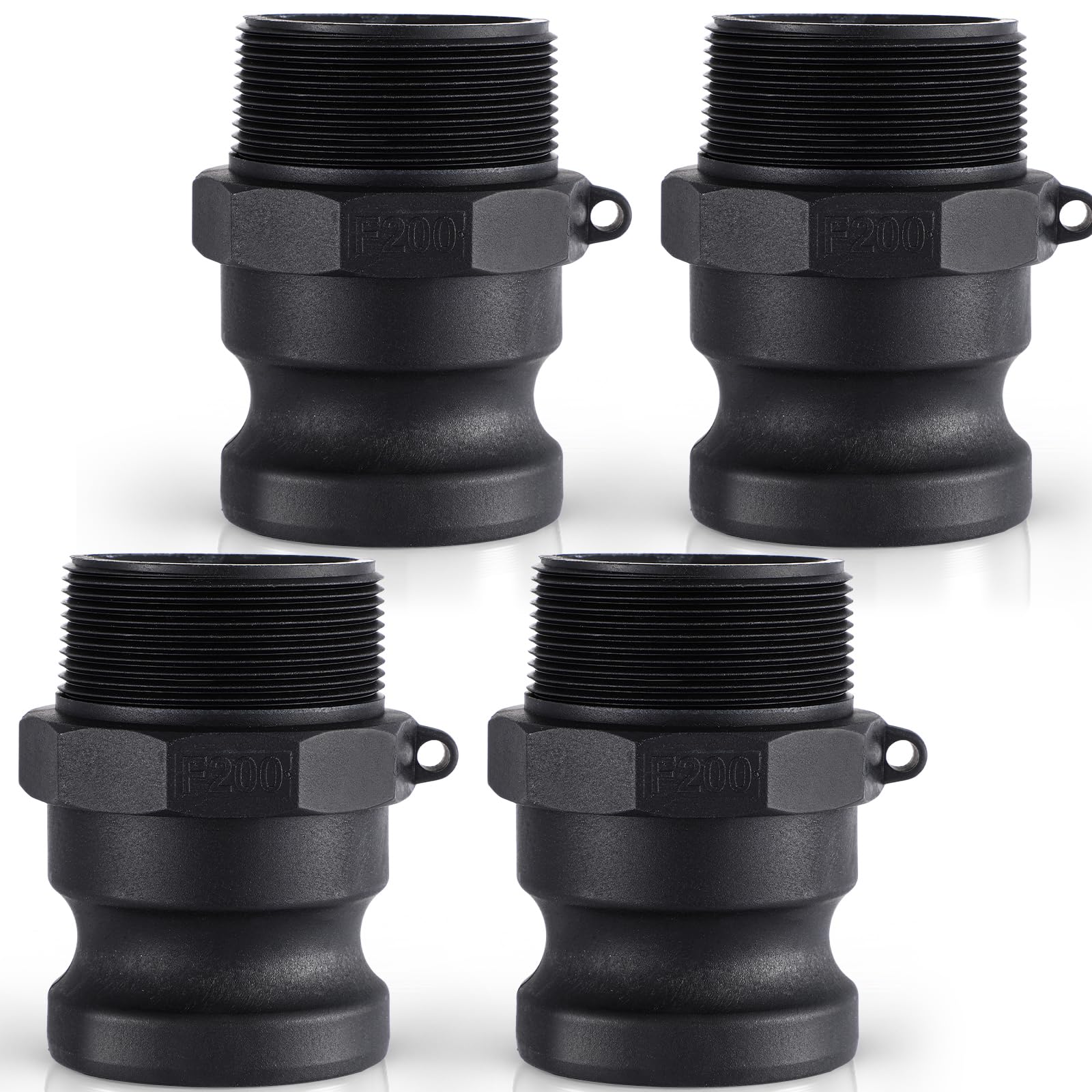 Pangda 4 Pcs 2 Inch Camlock Fittings Poly Standard Type F Camlock Couplings Male Adapter Male Thread Cam Lock Fittings Polypropylene Cam Groove Coupling