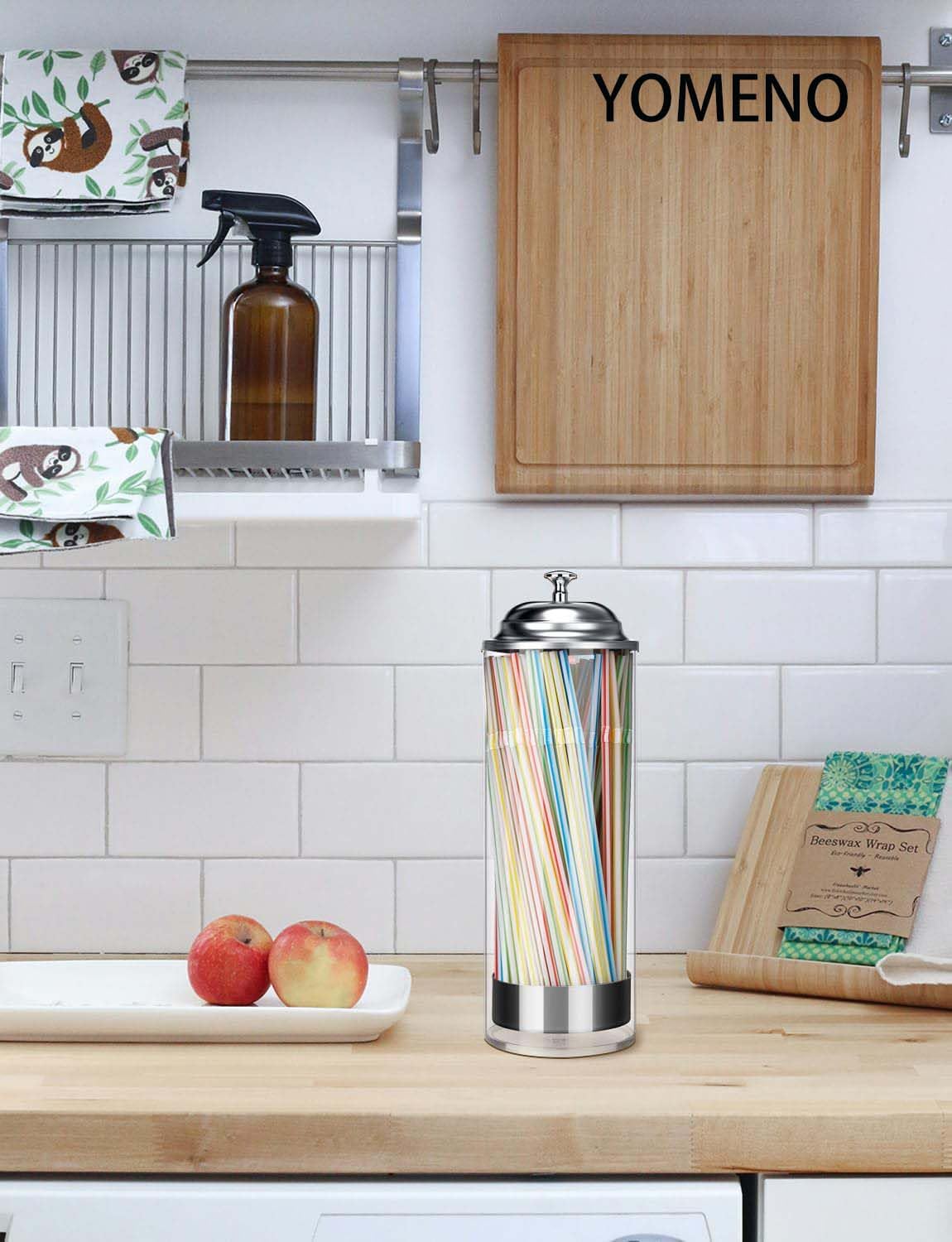 YOMENO Drinking straw holders Durable stainless steel and plastic straw dispenser Set with 100 Multi-colored boba Straws