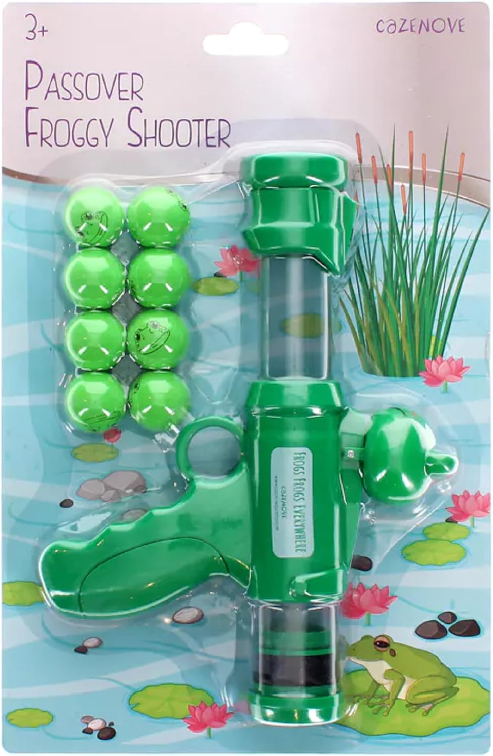Cazenove Passover Frog Launcher, 8 Foam Frog Balls. Ten Plagues for Seder Fun!