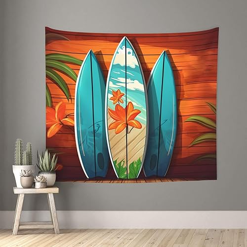 Miniatura 6 de Tapiz de tabla de surf sobre madera para colgar en la pared para sala de estar, 60 x 51 pulgadas, tapiz para dormitorio, decoración del hogar,