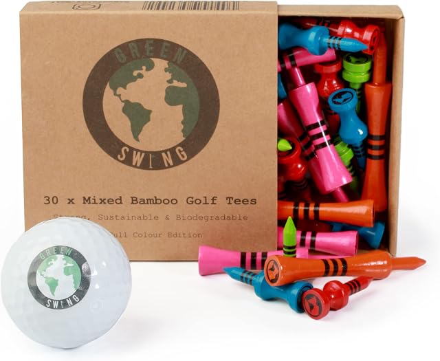 Green Swing Bamboo Golf Tees Mixed Sizes | Strong Sustainable Biodegradable | 30pcs