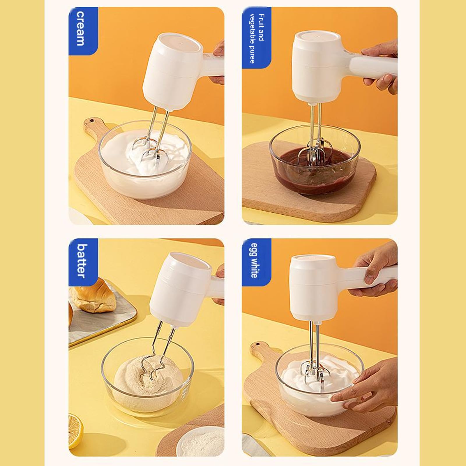 Batidora inalámbrica para hornear con 6 accesorios, batidora de mano eléctrica de 3 velocidades para batir crema y preparar masa en casa