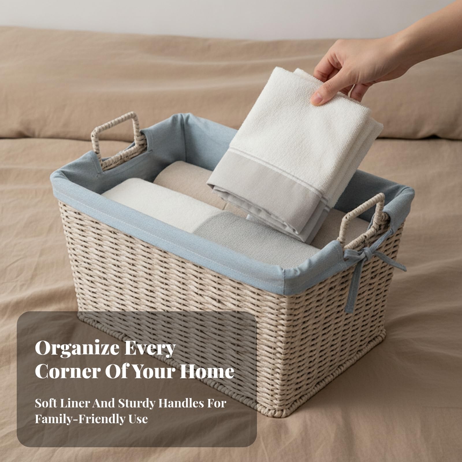 Cesta Papel Trenzado para Organizar, color to 3, Pequeño