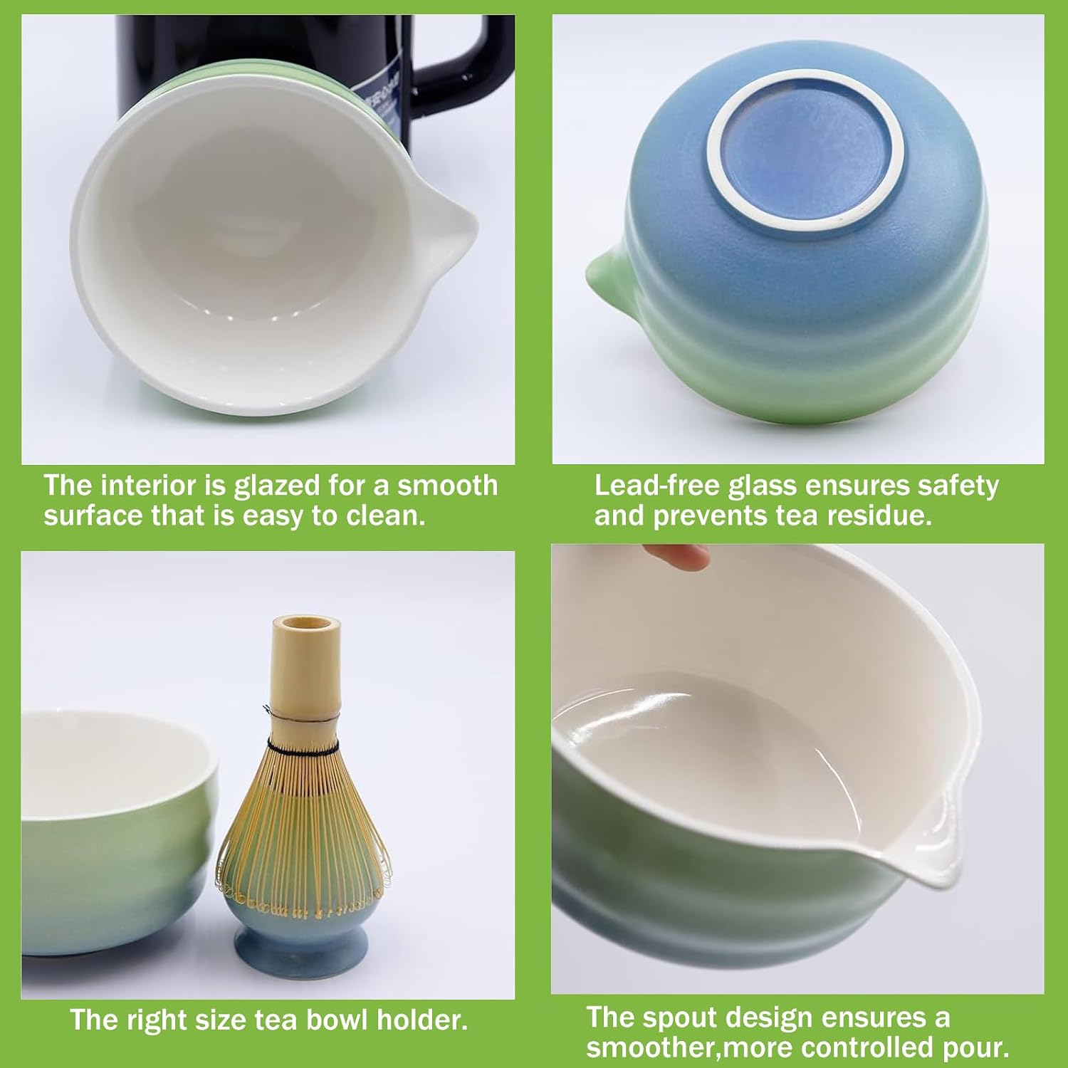 Matcha Set – Ceramic Bowl and Bamboo Utensils, a Complete Japanese Matcha Tea Ceremony Set, Featuring a Spouted Matcha Bowl, Perfect for Home Ceremonies and as a Gi G 7-piece set (excluding tea tray)