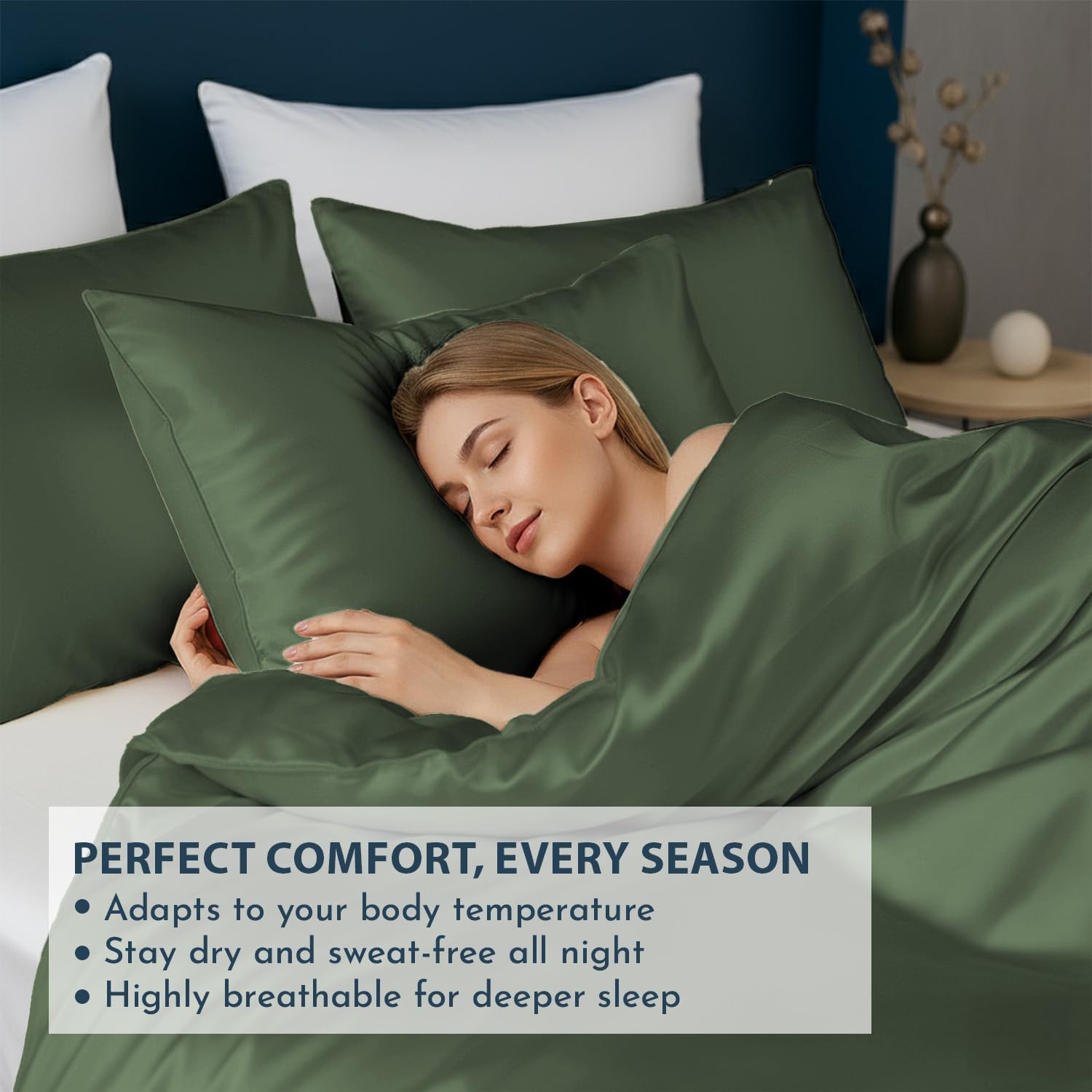 Linenwalas Duvet Cover Set Queen Size - Viscose Derived from Bamboo Soft, Breathable, Light Weight, Cooling Comforter Cover with Zipper Closure and Corner Ties (Queen, Avocado Green)