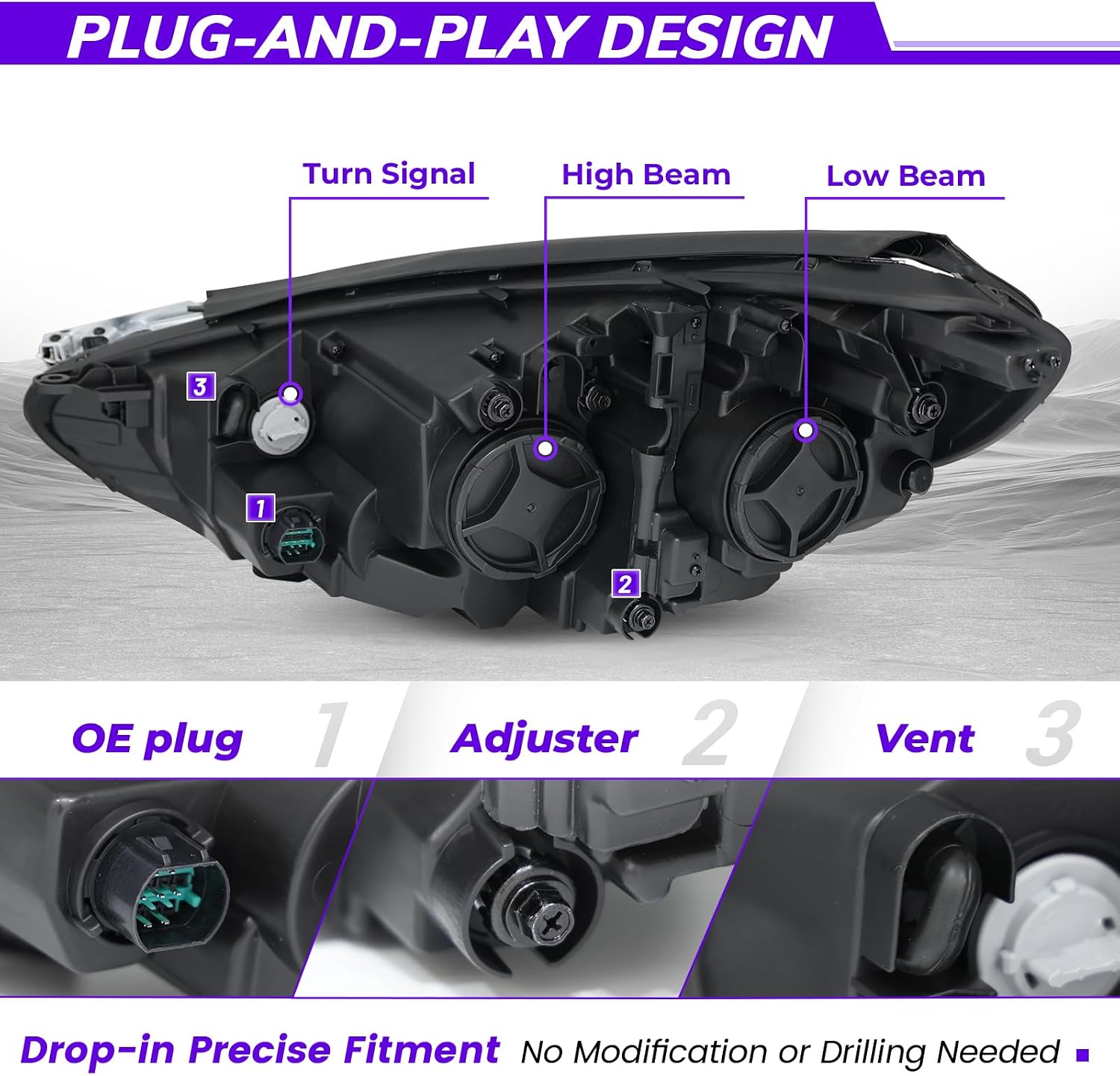 XGWZ Headlight Compatible with 2018 2019 Hyundai Sonata, Passenger Side (Front Right)