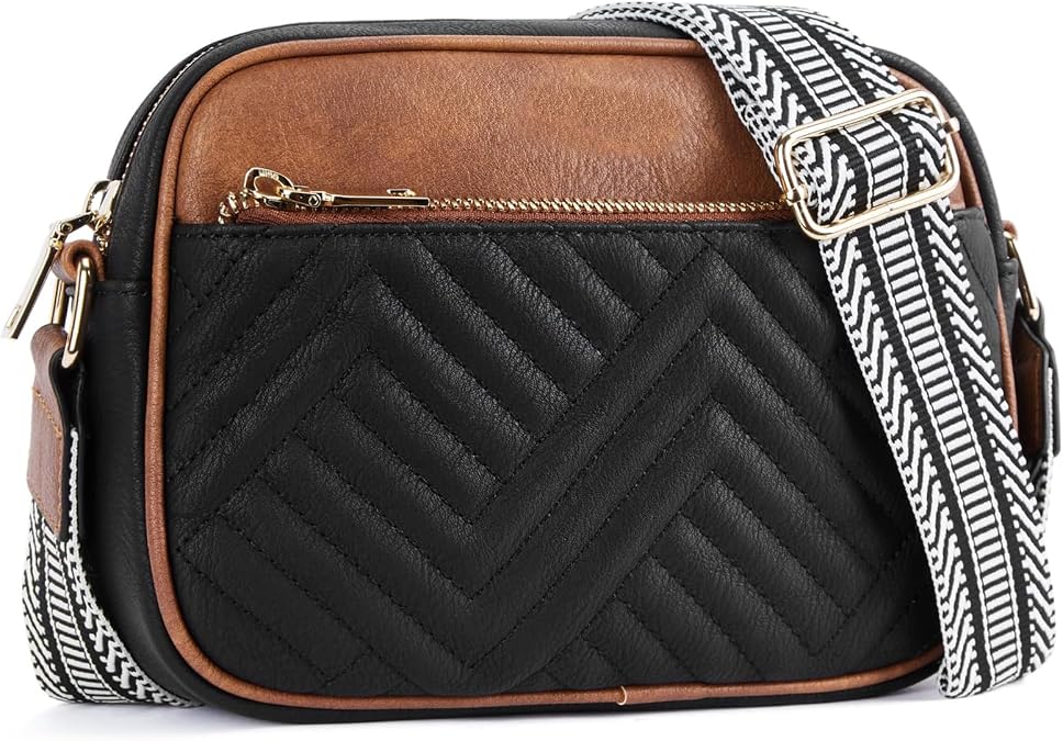 Fashion Crossbody Bags for Women Vegan Leather Quilted Crossbody Purses Shoulder Bag with Wide Strap