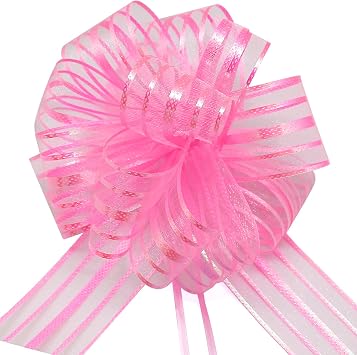 FQTANJU Pull Bow, Large, Organza, 6 Inches, Pink, 5 Pieces