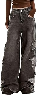 Lafaguw Baggy Jeans for Woman Girls Star Patchwork High Waist Cute Jeans Y2K Streetwear Loose Pants Grunge Emo Clothing Price In India