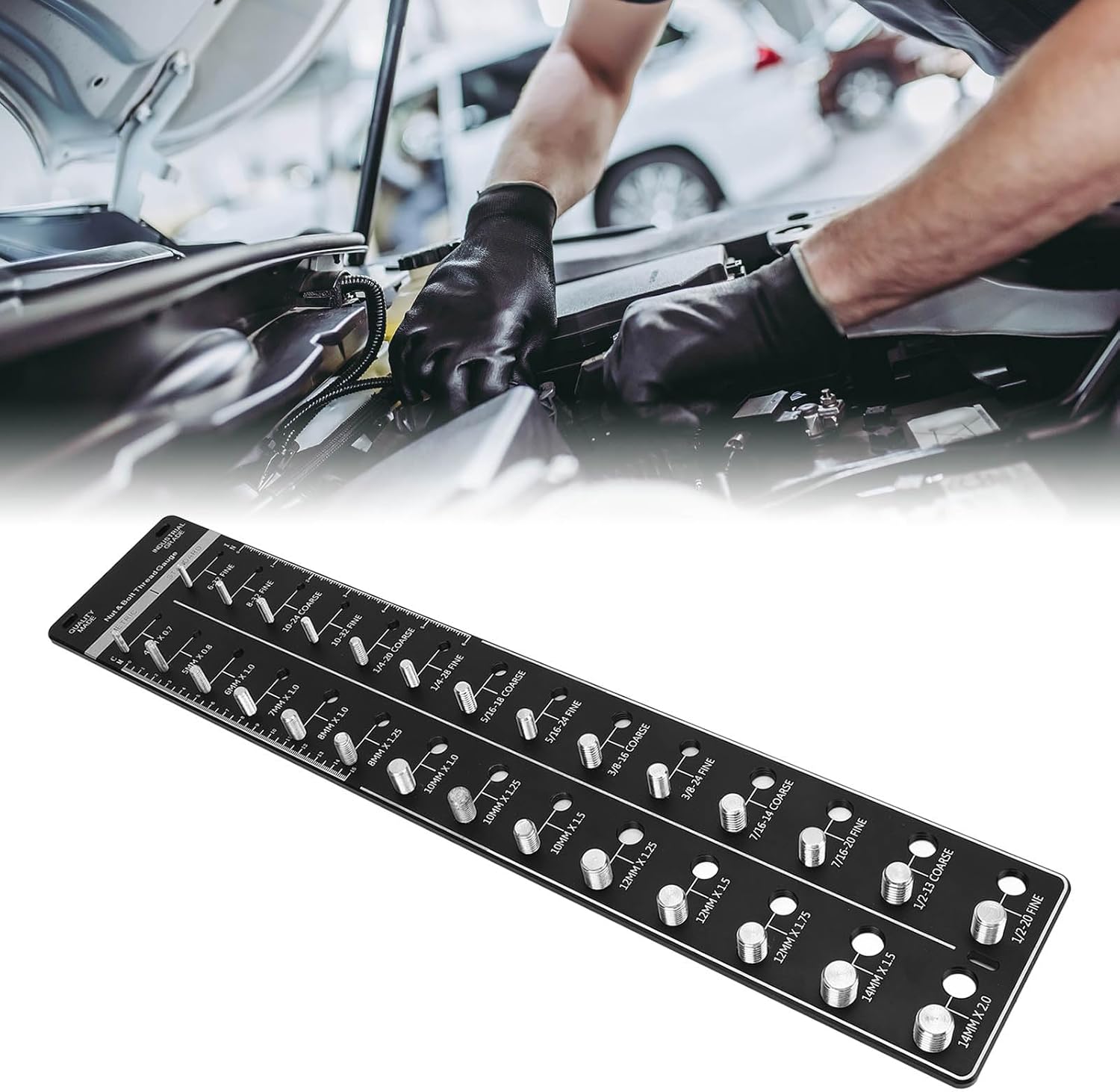 Nut Bolt Thread Checker, Inch and Metric Bolt Gauges Check a Thread Nut Fastener Size, 28 Bolt and Nut Identifier Gauges for Checking Fixed Bolt or Threaded Hole in Confined Areas