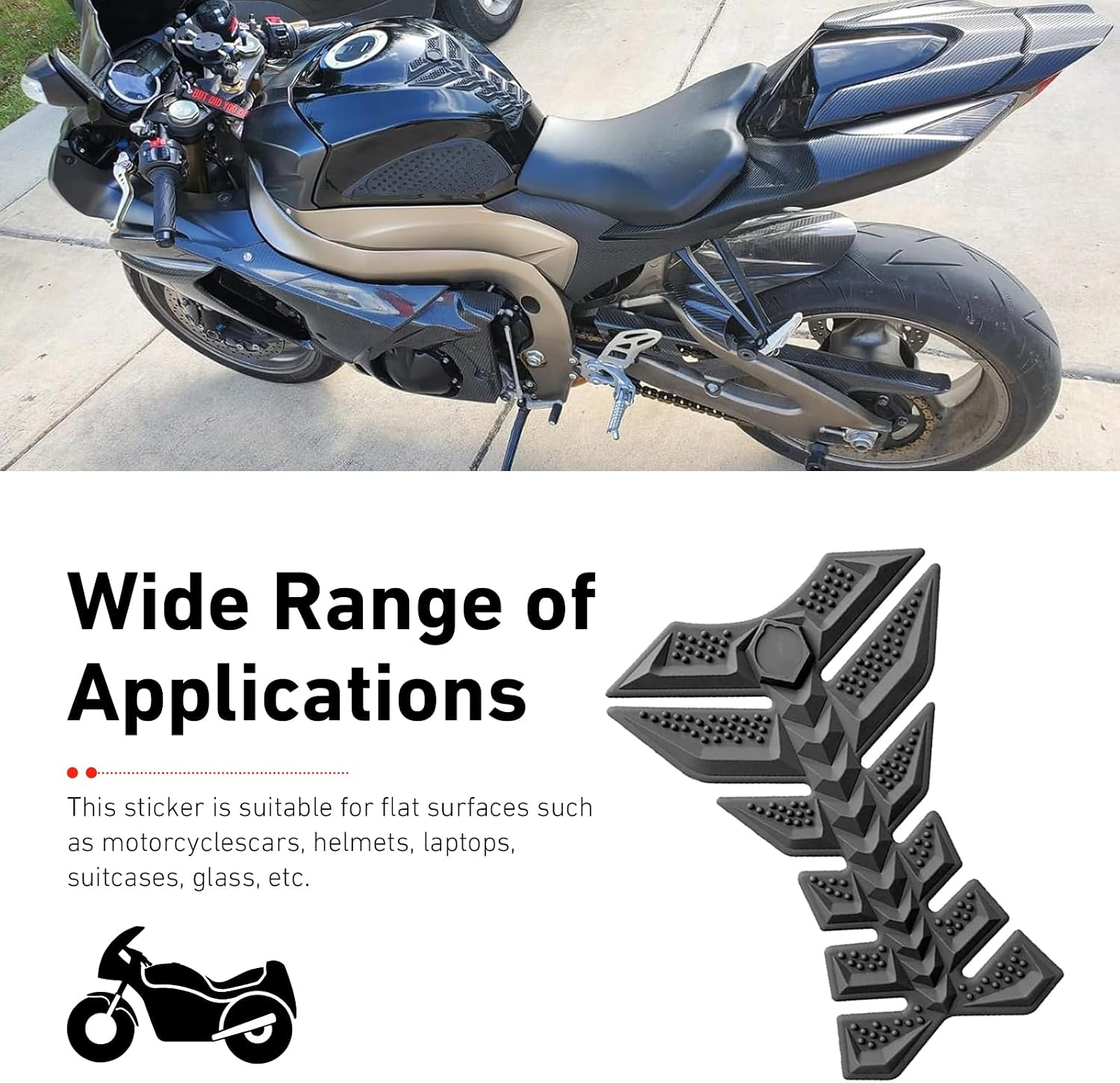 3D Motorcycle Tank Pad, Rubber Scratch-resistant Colorfast Fishbone Fuel Tank Sticker, Self-adhesive Fashion Protective Stickers, Universal for Most Motorcycles (Black)