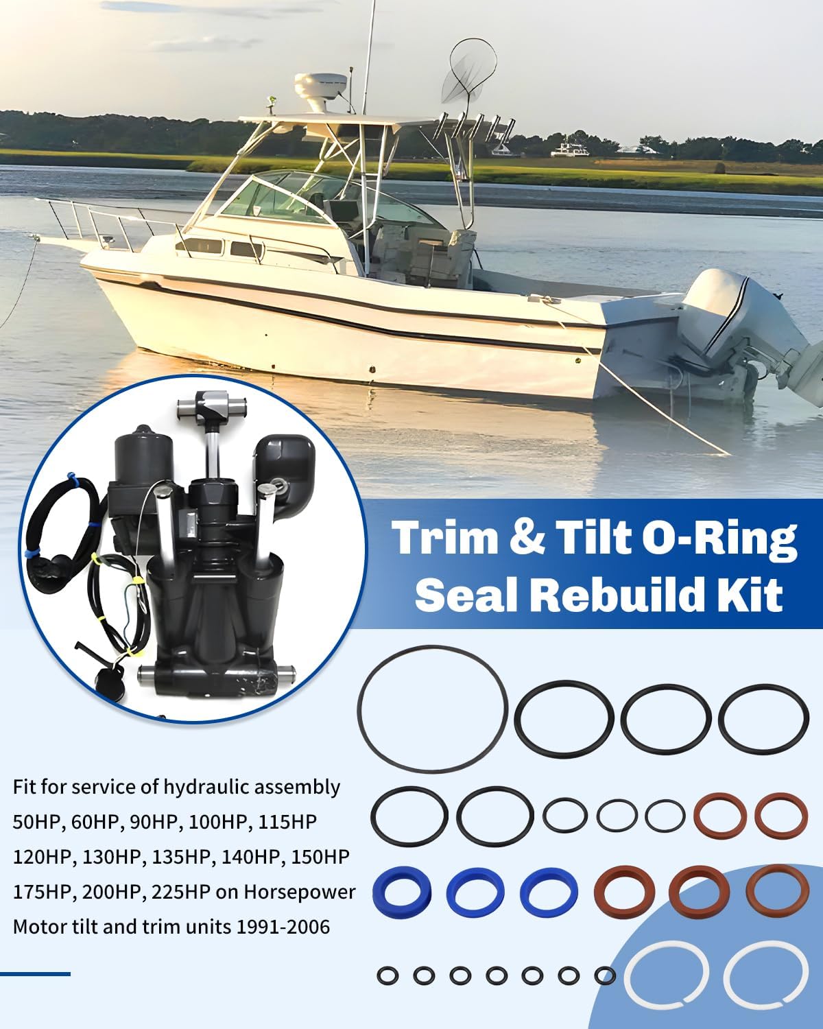 Trim & Tilt O-Ring & Seal Rebuild Kit 434519 Fit for Johnson Evinrude OMC Fastrack 1991-2006, Power Tilt Trim Units Replaces 0434519 FSM011