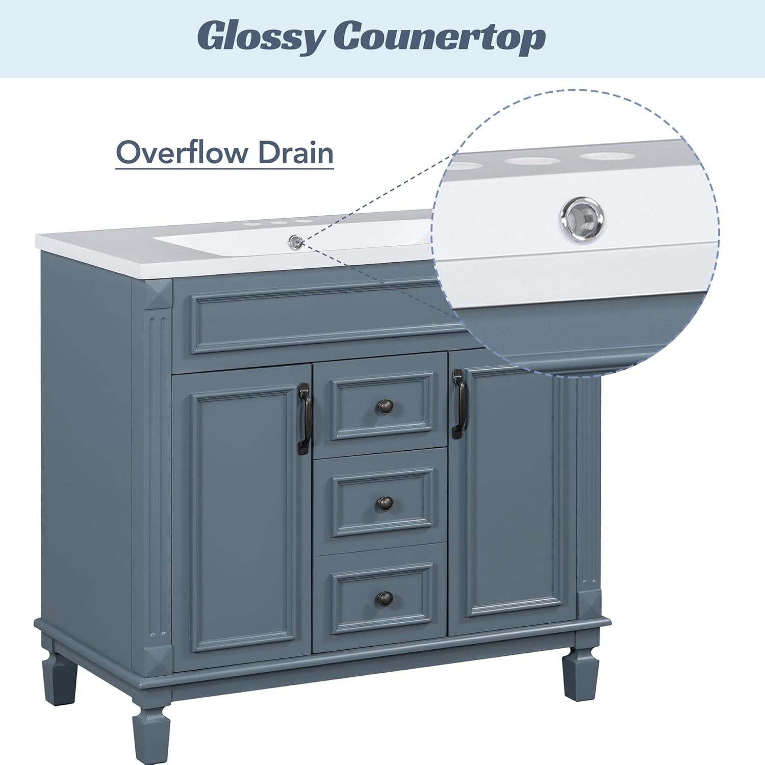 36 in Bathroom Vanity with Sink and Medicine Cabinet Set, 2 Drawers, 2 Doors and Shelves, Wood Single Sink Bathroom Cabinet with Soft Closing, Modern Blue Bathroom Vanity Set