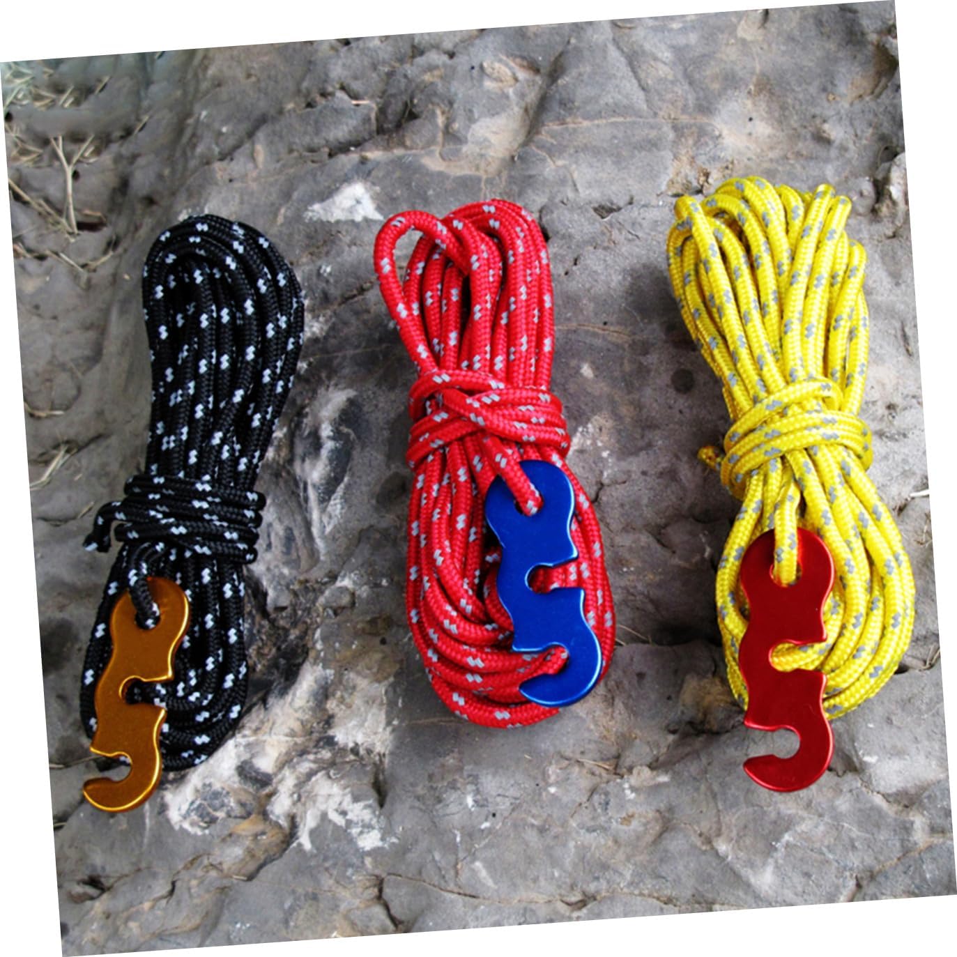 4 Pcs Reflective Camping Cord with Aluminum Alloy Hook Nylon Tent Rope for Outdoor Hiking Backpacking Climbing Safety Visibility in Dark Multipurpose Guy Lines for Tents and