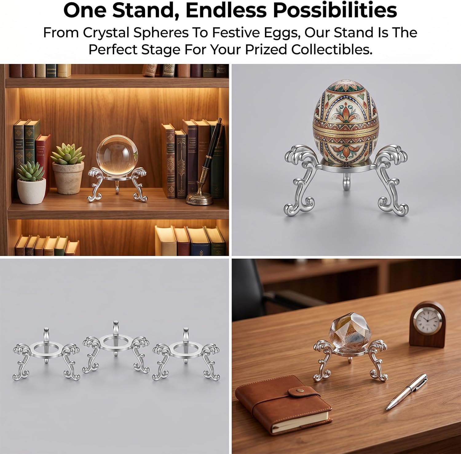 30 Pack Crystal Ball Stand, 2 Inch Silver Alloy Sphere Holder for Displaying 40-80mm Crystals, Globes, Rocks, Eggs, and Collectibles - Sturdy Triangular Base for Home, Office, Party Decor