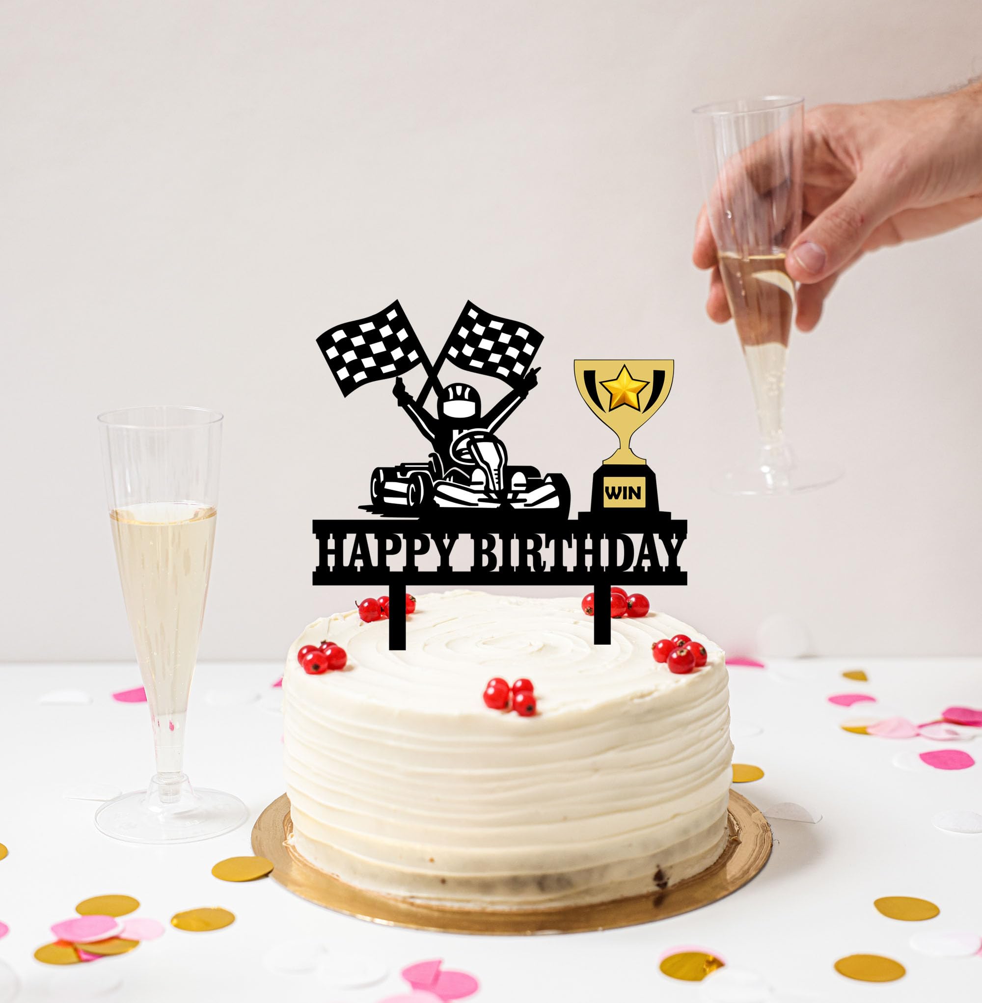 Go Kart Racing Birthday Cake Topper - 6.7" High Acrylic Decor With Checkered Flags For Kids Party - View #9