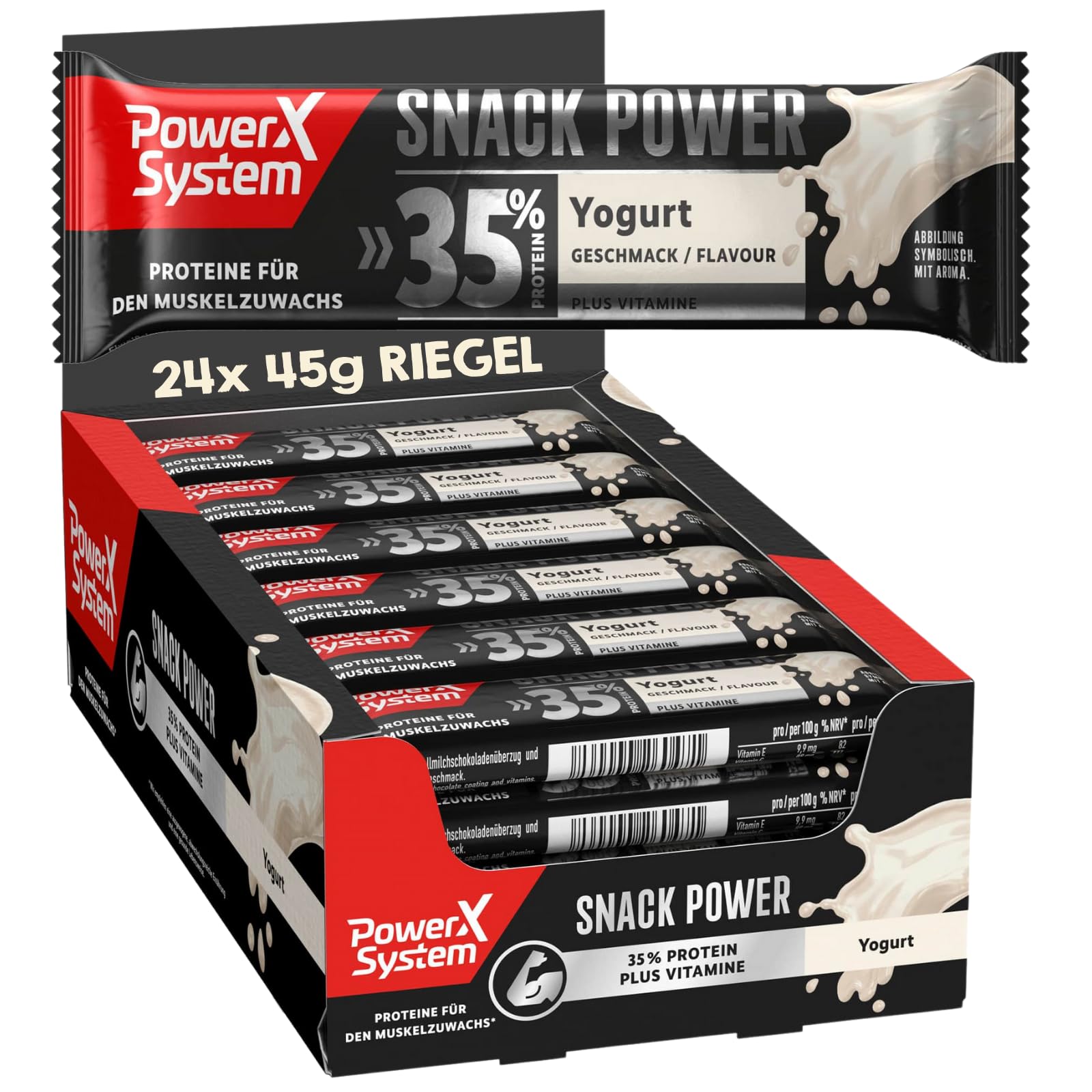 Power System Snack Power Yogurt 24x45g, 35% Protein, Eiweißriegel