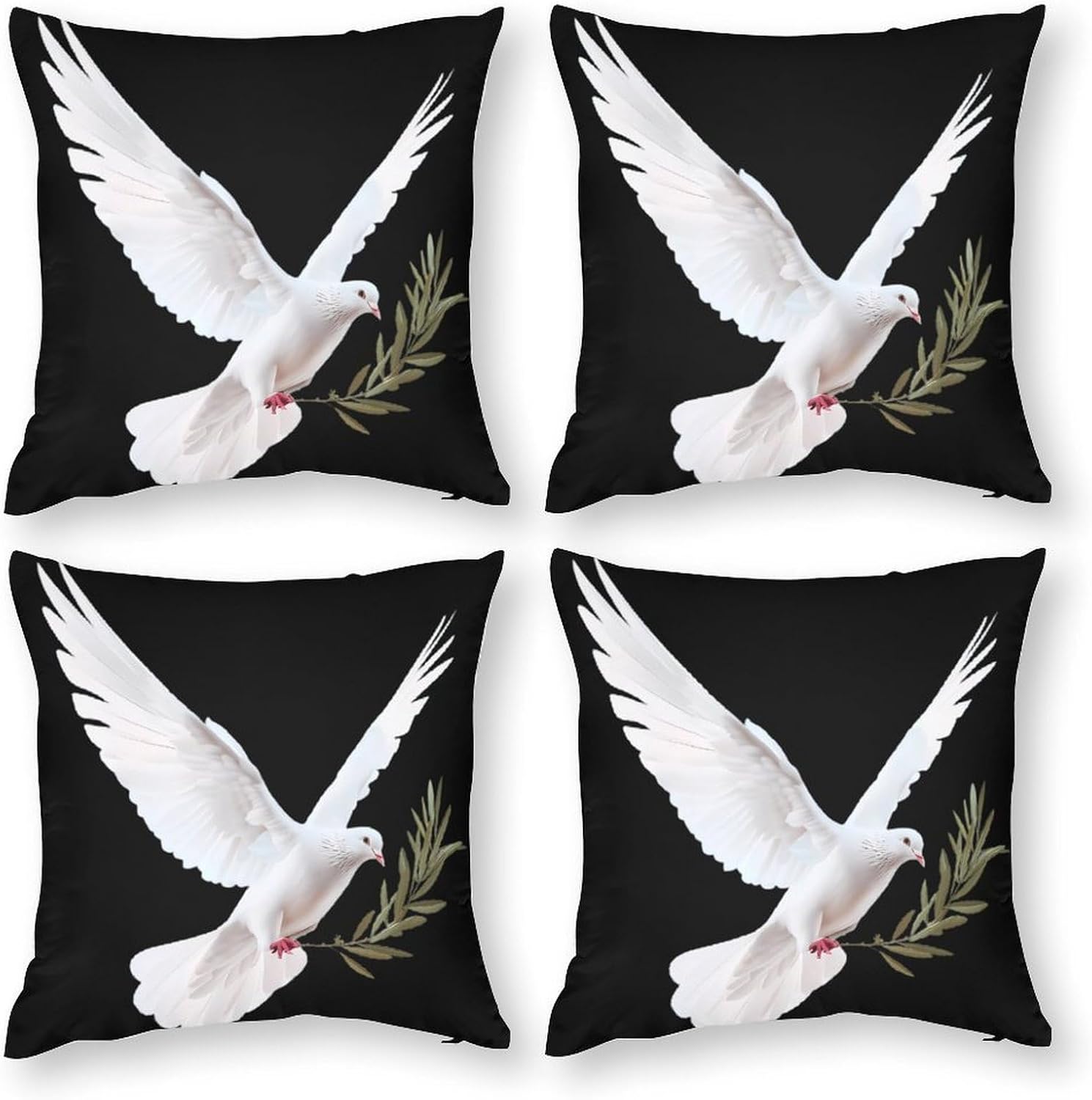 White Dove with Olive Branch Printed Throw Pillow Case 4 Pcs Soft Pillowcases Pillows Covers Sofa Bed Decor 12/14/16/17/18/20/22/24/32 Inches