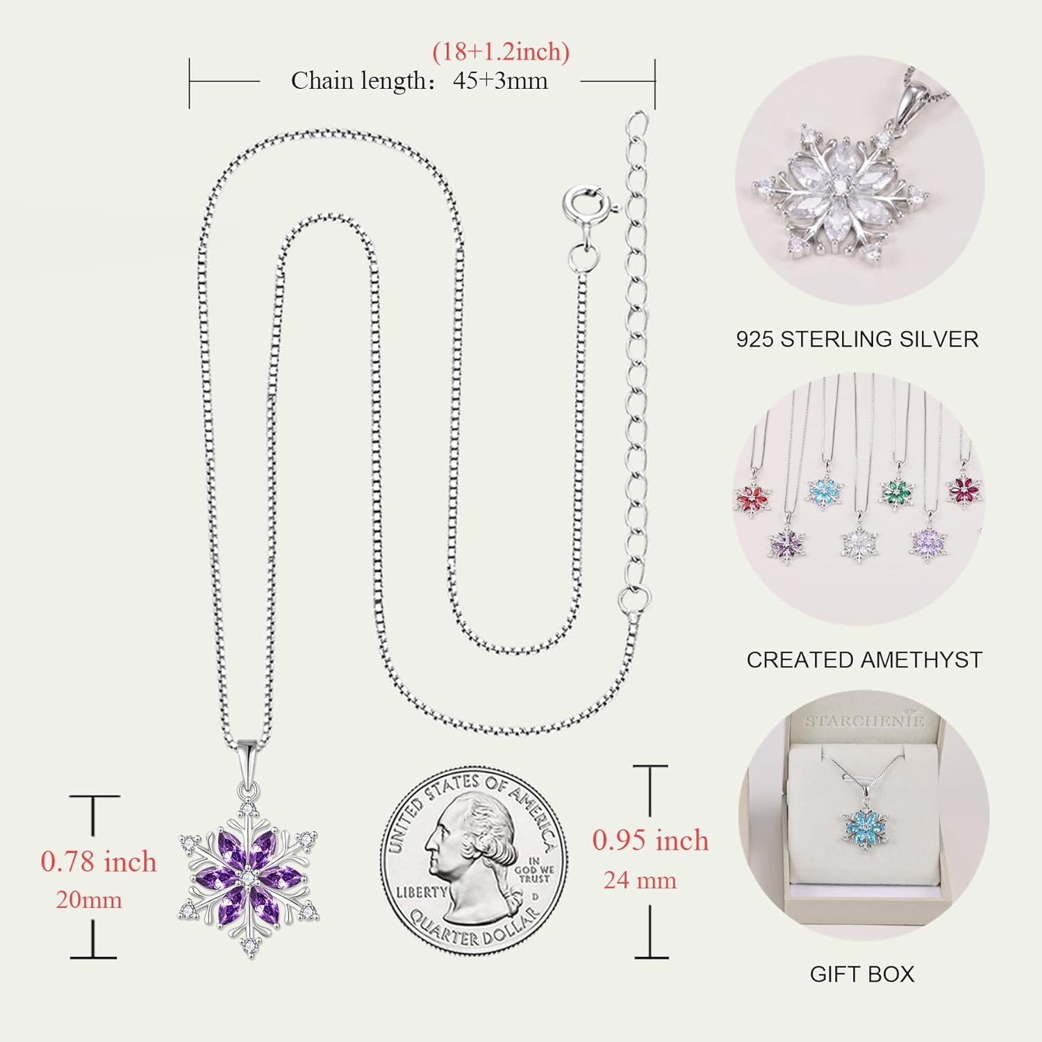 STARCHENIE Snowflake Pendant Necklace for Women 925 Sterling Silver Birthstones Jewelry - Image 6