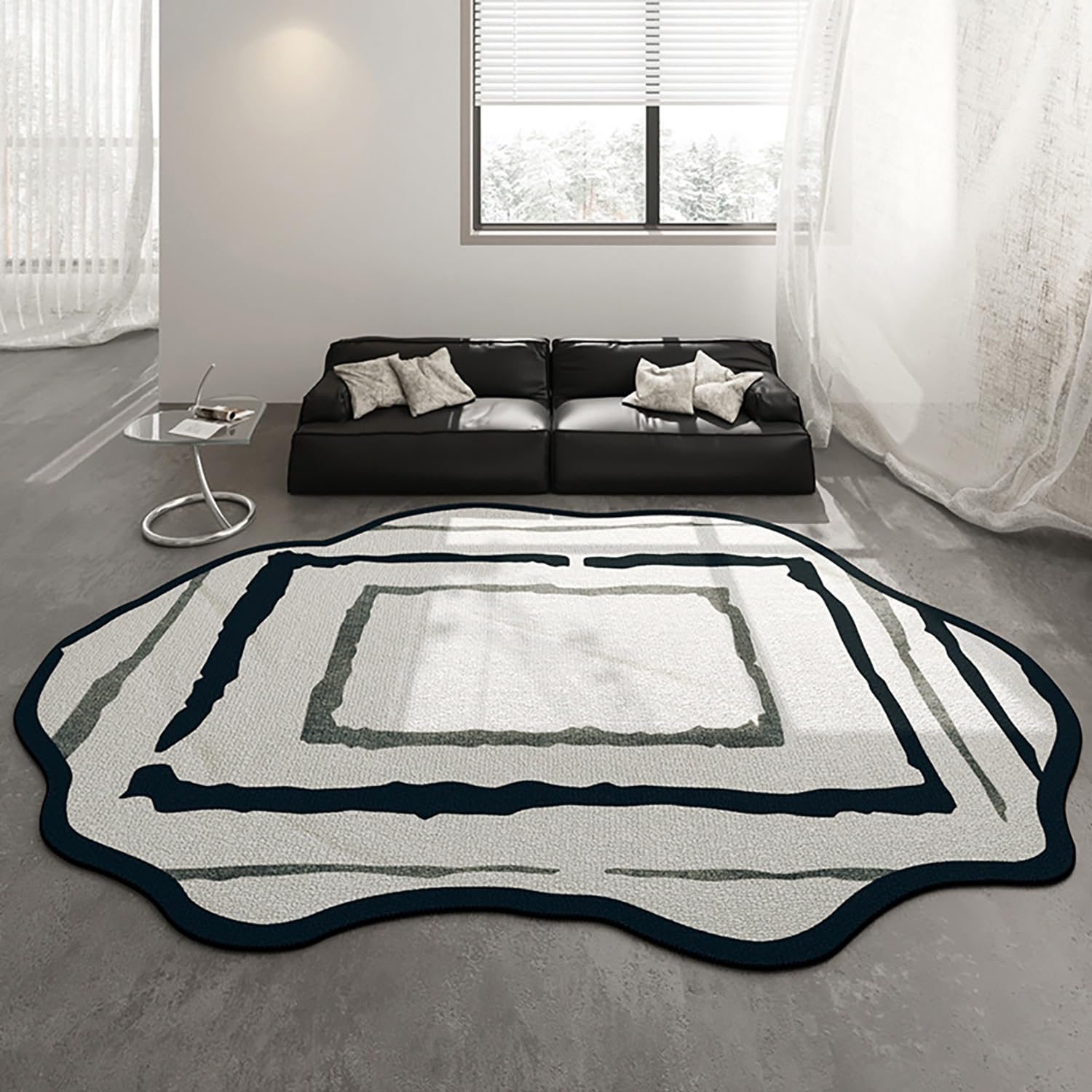 Tapis de forme irreguliere lavable pour resoudre les problemes de taches dans le salon