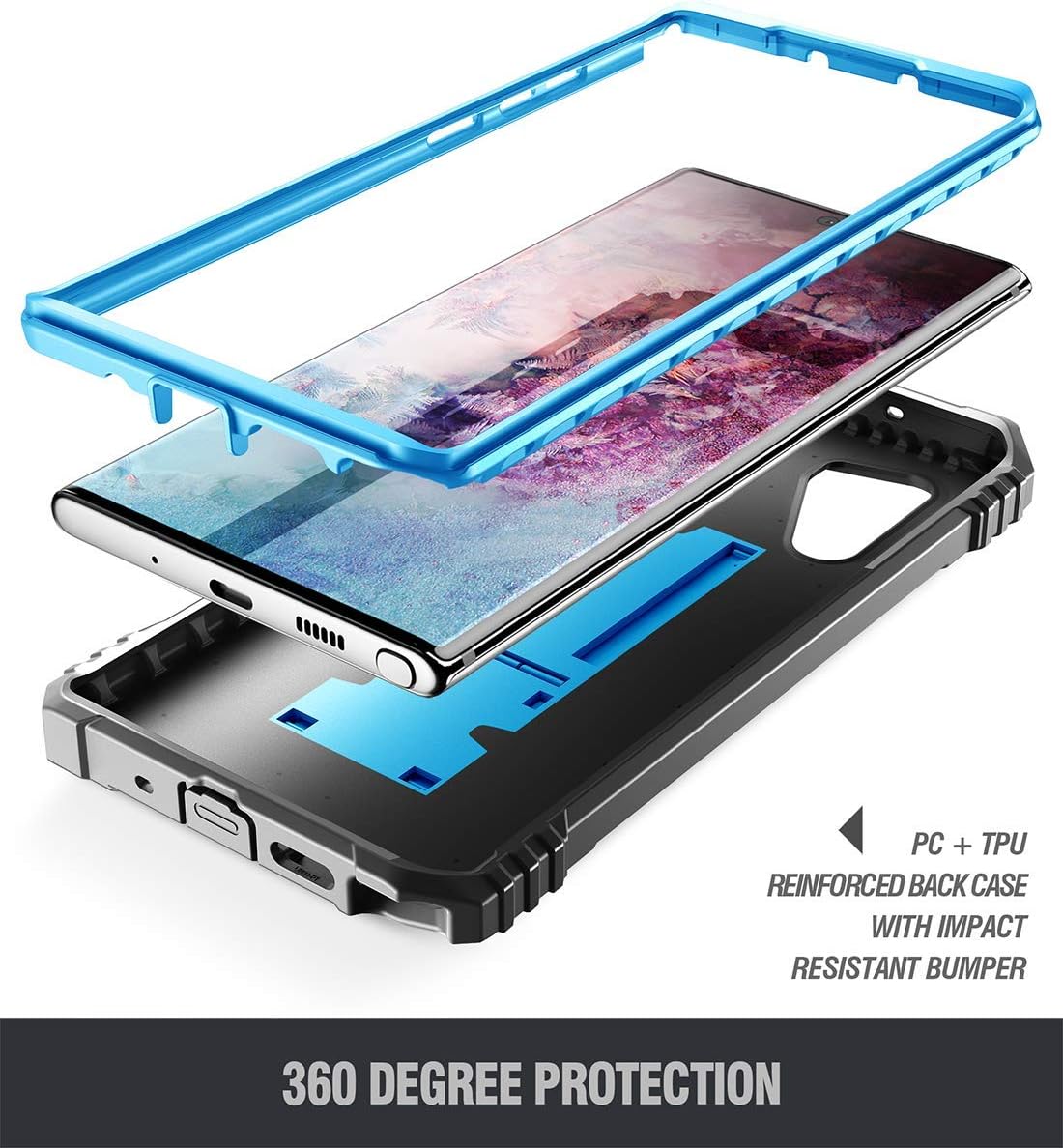 🔥 Galaxy Note 10 Rugged Case with Kickstand, Poetic Heavy Duty Military Grade Full Body Cover, Without Built-in-Screen Protector, Revolution Series, for Samsung Galaxy Note 10 (2019), Blue