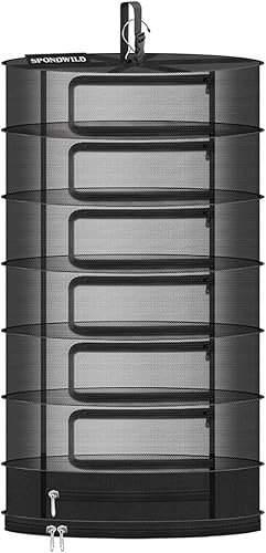 Rejilla de malla para colgar hierbas, estante grande de secado de plantas de 6+1 capa con cremallera tipo puerta y compartimento de almacenamiento