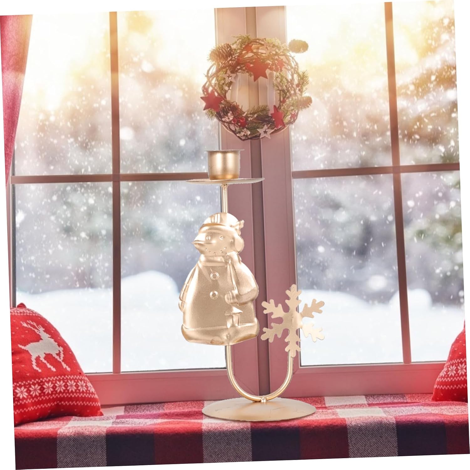 Ciieeo 2pcs Creative Iron Candle Stand for Christmas Table Decoration Vintage Christmas Tree Snowman Candle Holders for Holiday Centerpiece and Festive Home Decor