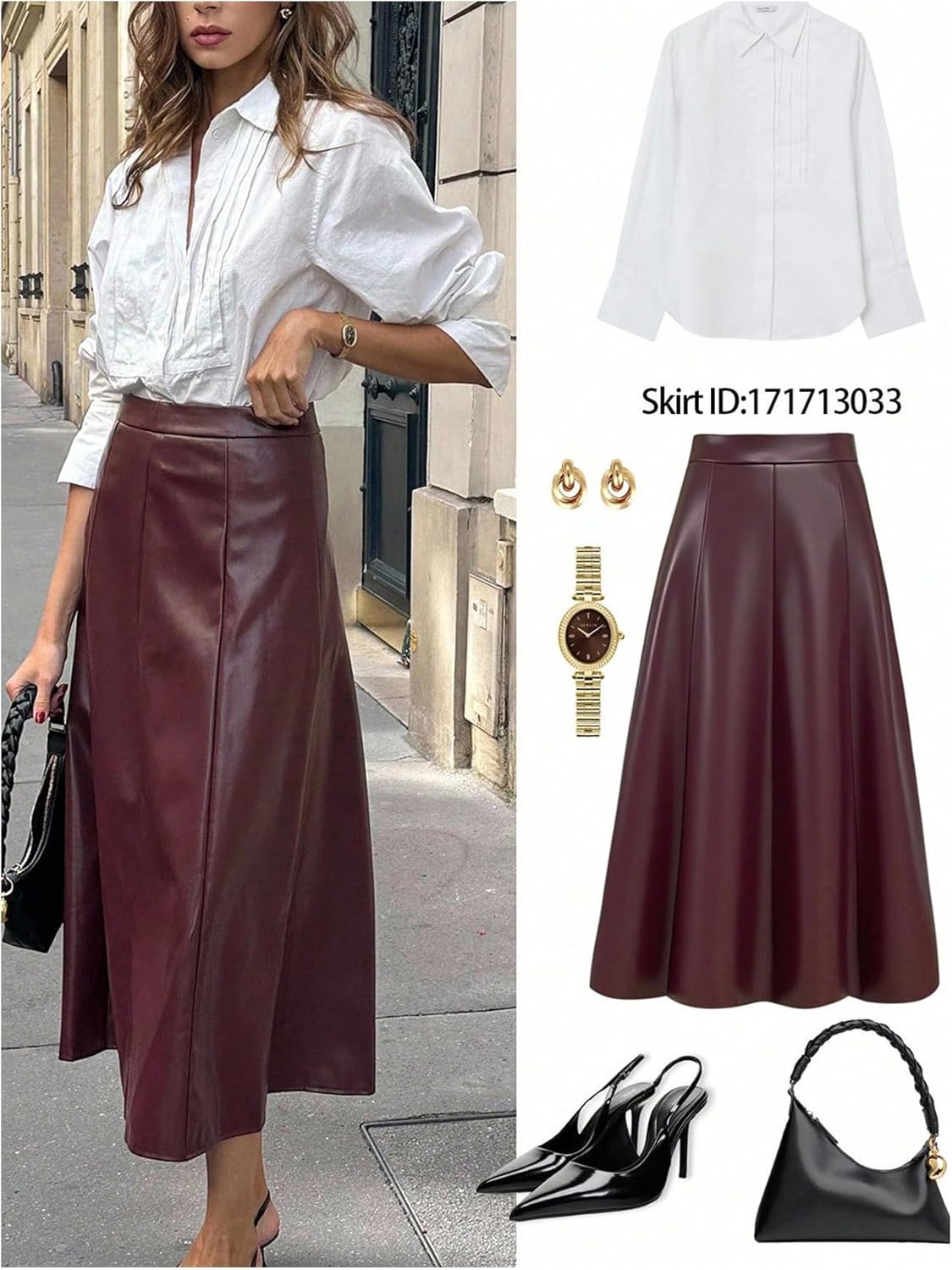 GORGLITTER Women's Faux Leather Maxi Skirt High Waisted Flared Fall Business Casual Work A Line Long Skirts - Image 5