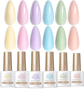 Born Pretty Pastel Gel Nail Polish Spring Summer Macaron Candy Sweet Color | Soft Pink Yellow Purple Blue Green,for Salon Manicure and Nail Art DIY at Home,Easy&Smooth to Apply,High Gloss Shine