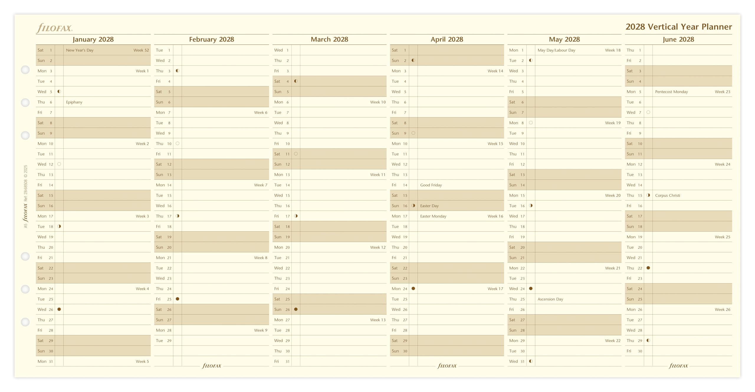 Filofax A5 Vertical Year Planner 2028 cotton cream 28-68508