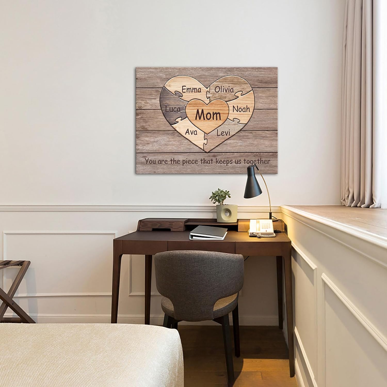 iLOOKLiKE Personalized Mother's Day Gifts for Mom from Daughter Son Heart Shaped Puzzle with Names Wall Art Best Birthday Presents Custom Family Quote Sign Canvas Prints Poster Framed Home Decor