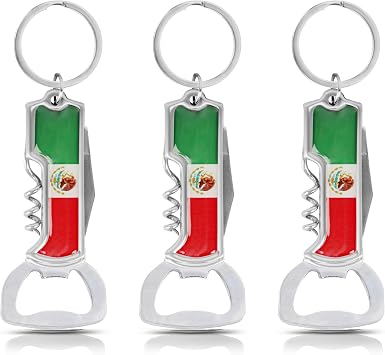 Multifunctional Bottle Opener Keychain Corkscrew Keychains - Mexico Flag Set of 3 No Name