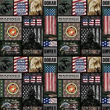 United States Marine Corps Fabric Officially Licensed U.S. Marines Cotton Quilting Fabric by Sykel Enterprises, Precut Yardage for Sewing & Crafts Camo Flag Block