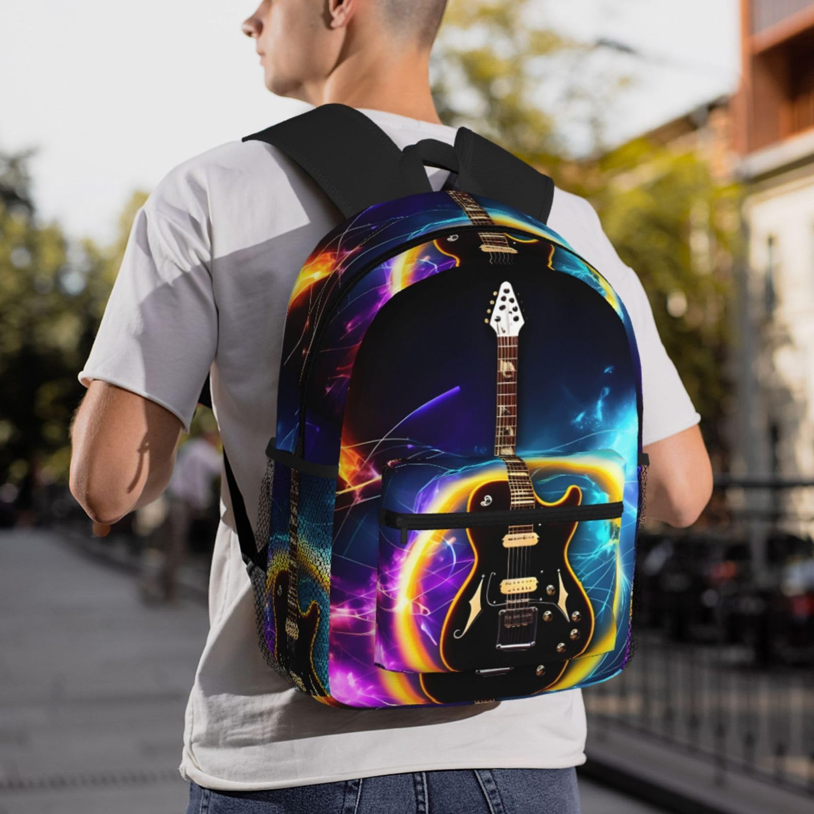 Magiczna gitara elektryczna muzyka plecak na co dzień wielofunkcyjna torba na co dzień, lekka i wygodna, pasuje na wakacje, Czarny, rozmiar uniwersalny