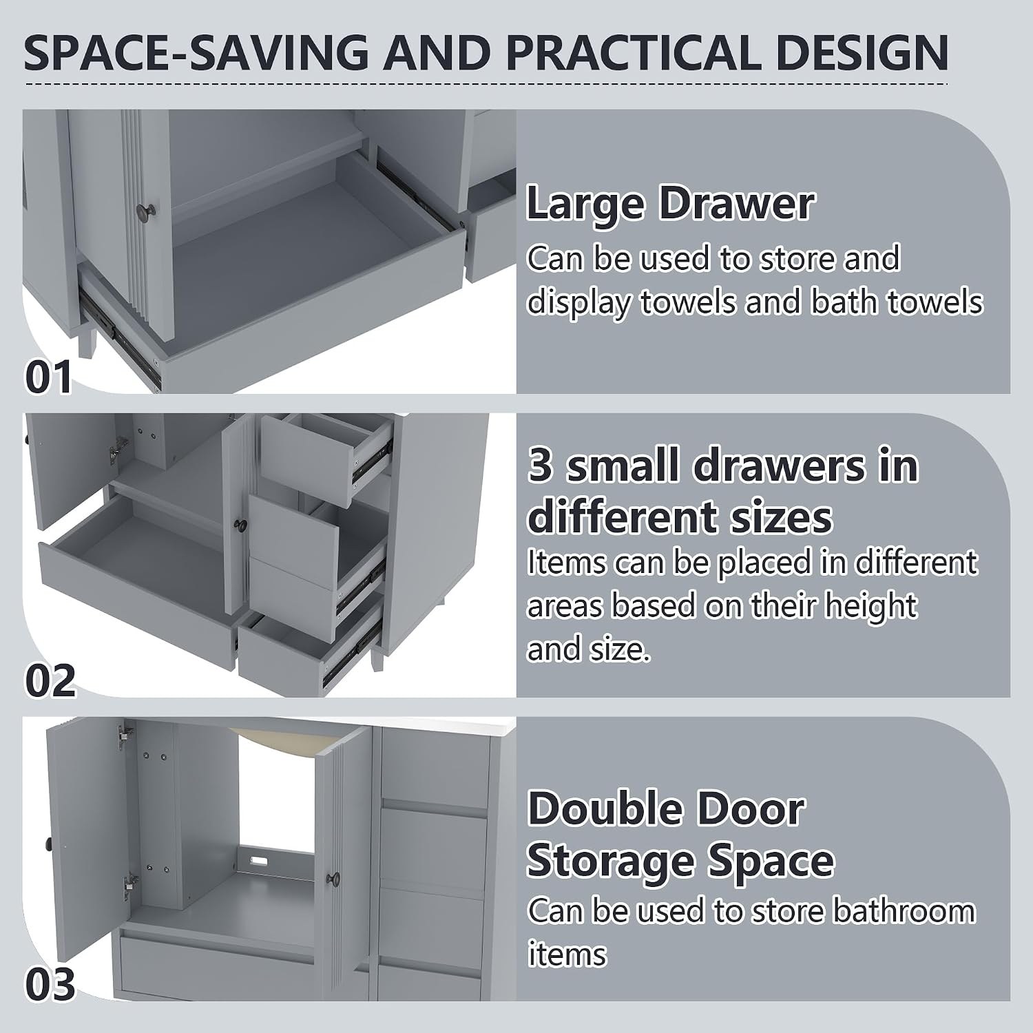 Bellemave 36" Bathroom Vanity with Sink, Solid Wood Bathroom Cabinet with 2 Doors, 4 Drawers & Side Storage Rack, Freestanding Vanity Cabinet Set with Ceramic Basin, Grey
