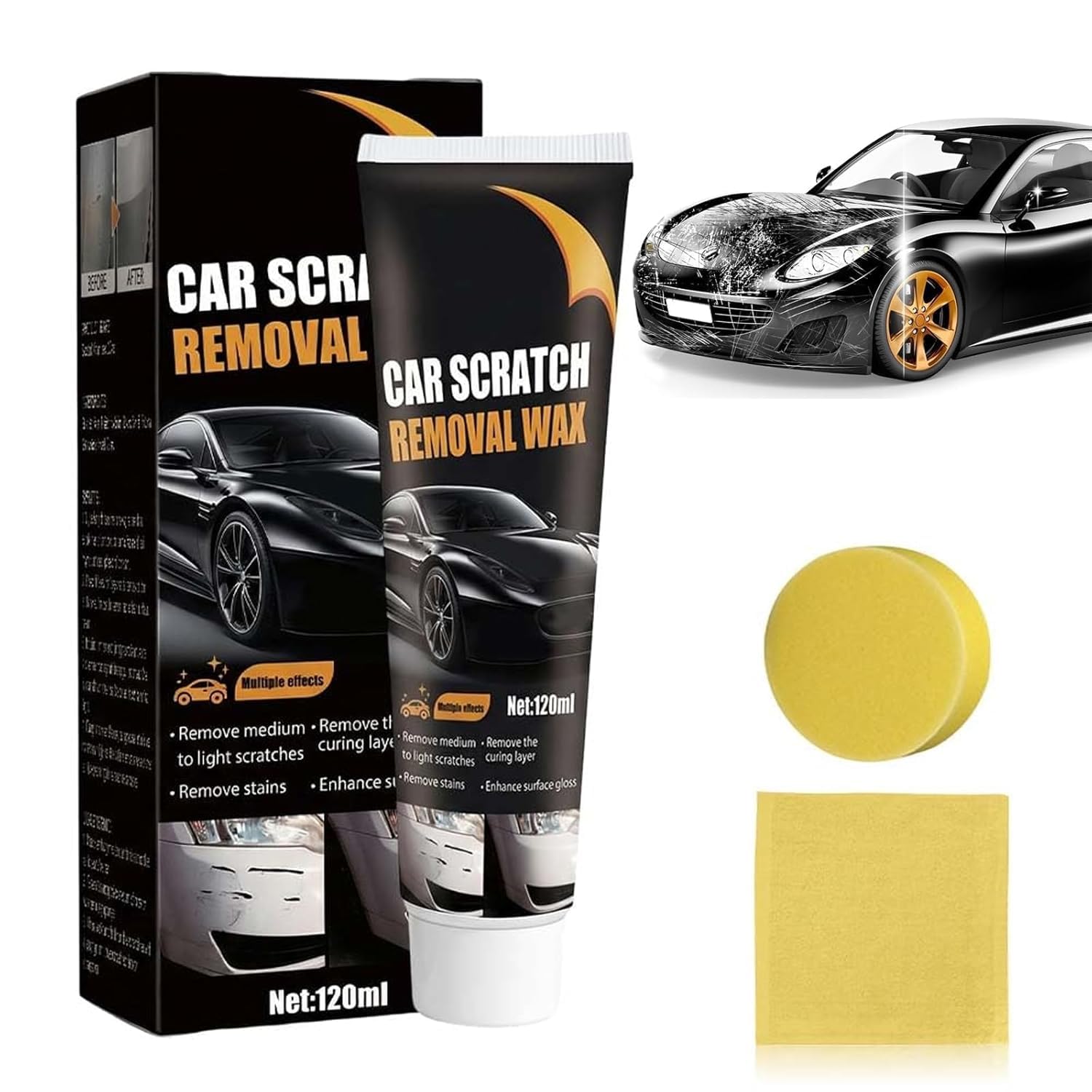 Car Scratch Remover, 2026 New Paint Rapid Scratch Remove, Car Scratch Repair Paste, 120 ml Scratch Removal Wax, with Wipe Sponge, Shallow Scratches Car Polish for All Paint Types (1 PCS)