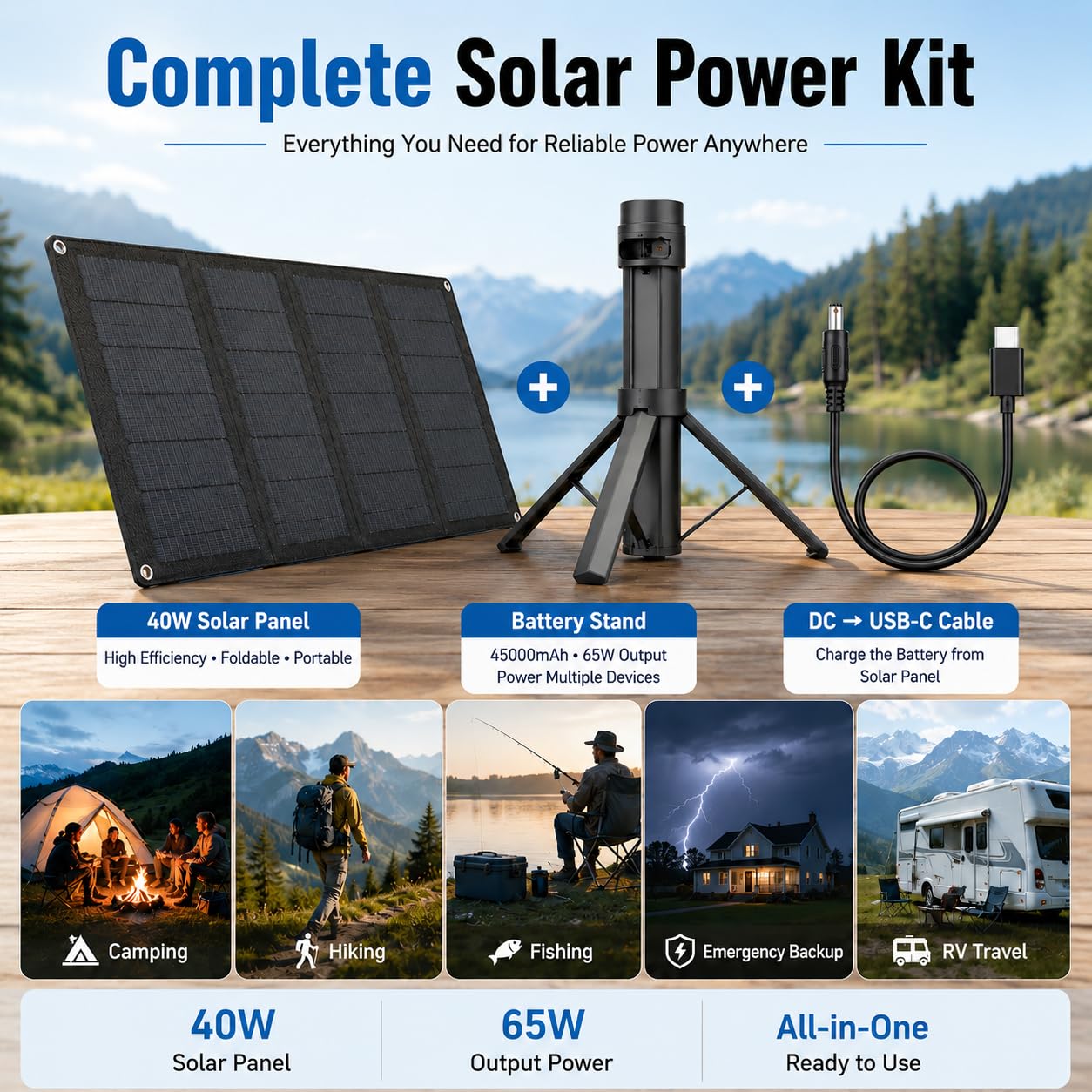 Elfcam - Solar Akku Set für Starlink Mini, 166,5Wh 45000mAh Powerbank mit faltbarem 40W Solarpanel, DC 30V Ausgang, USB-C PD 65W Mobile Stromversorgung für Camping, Wohnmobil, Van und Outdoor