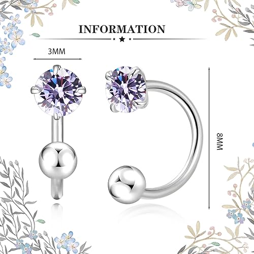 Miniatura 3 de VDKIDKT Tiny 3mm Birthstone Earrings for Women Teen Girls Small Huggie Half Hoop Earrings Tiny Cartilage Hypoallergenic Stud Screw Earrings (Silver,