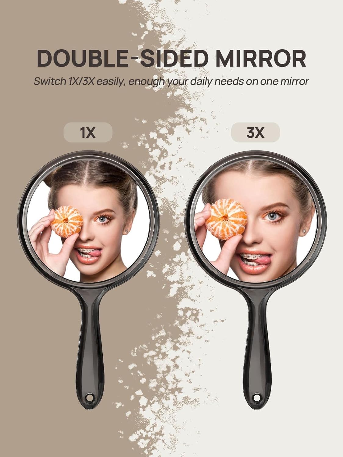 OMIRO Hand Mirror, DoubleSided Handheld Mirror 1X/3X Magnifying Mirror with Handle, Set of 3
