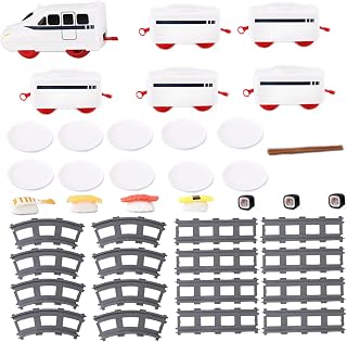 Tren de sushi Tren de comida giratorio para mesa Cena doméstica con cinta transportadora de riel, bandeja para servir Mesa con batería para fiesta, exhibición, plato oscilante, cena