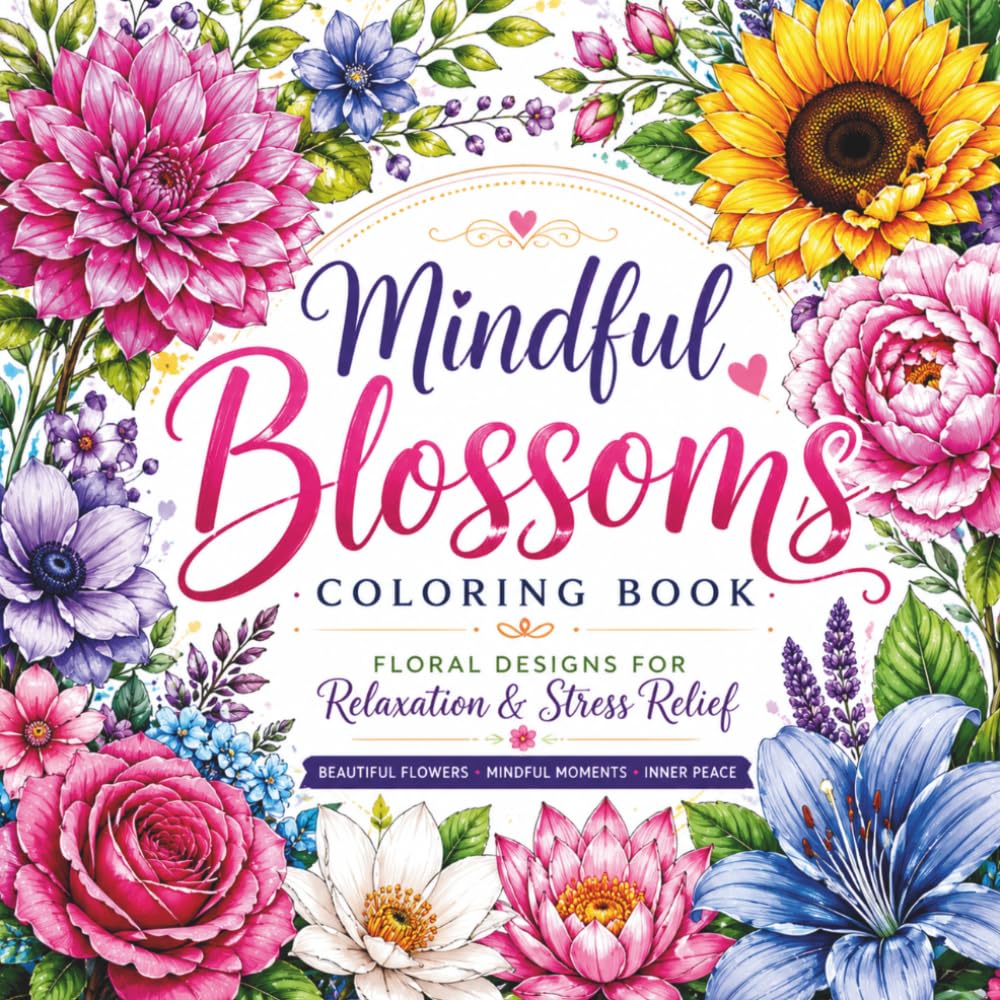Mindful Blossoms Coloring Book: Floral Designs For Relaxation & Stress Relief