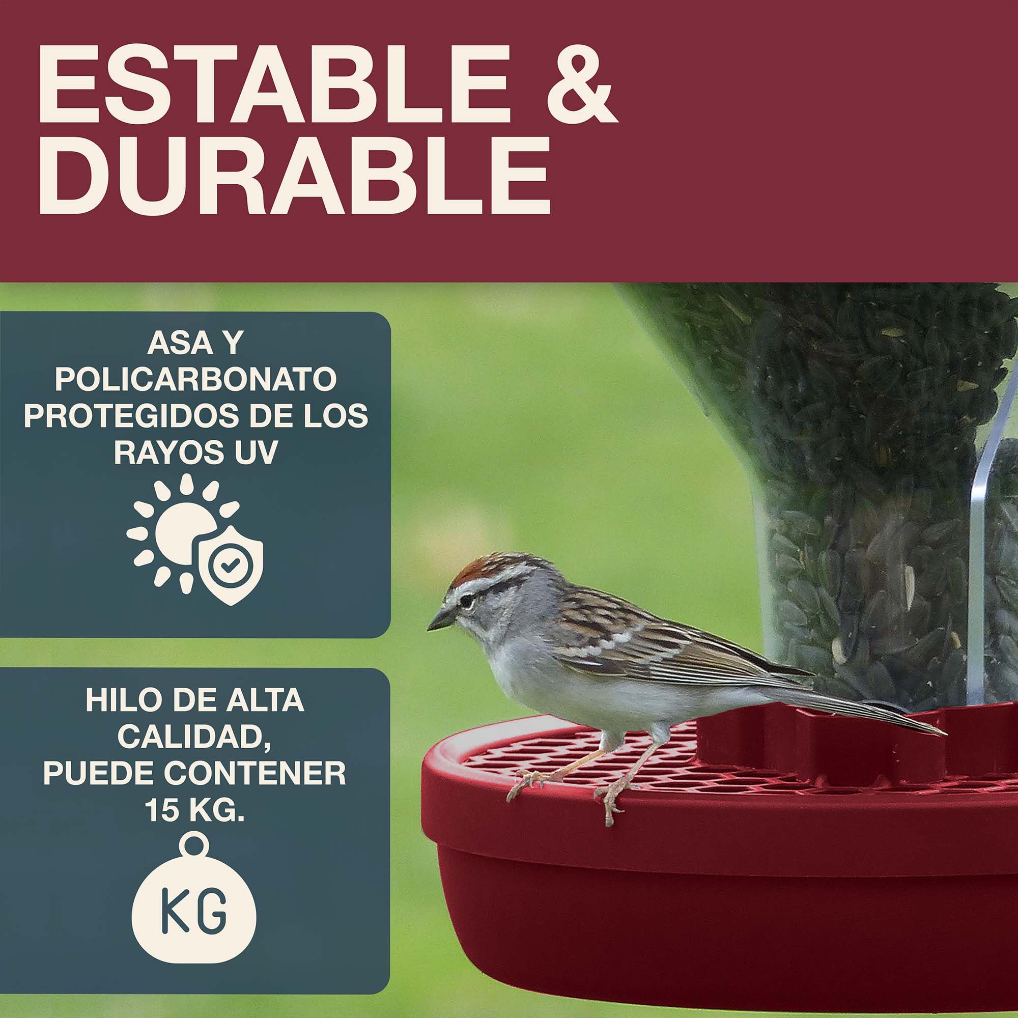 SWISSINNO Comedero para Pájaros Colgante – Davos Smart Birds - Dispensador con Bandeja - Tolva Segura contra Roedores - para Jardín y Balcón - Burdeos