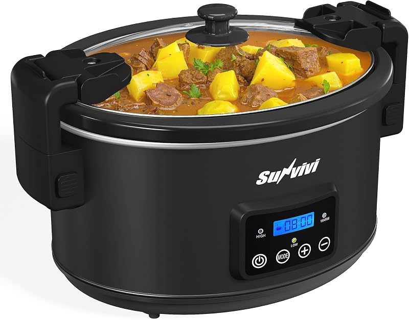 Olla de cocción lenta programable de 8,5 cuartos: calentador de alimentos multicocina con tapa con cierre y temporizador digital, control de temperatura ajustable, apto para lavavajillas, perfecto para familias y reuniones, negro