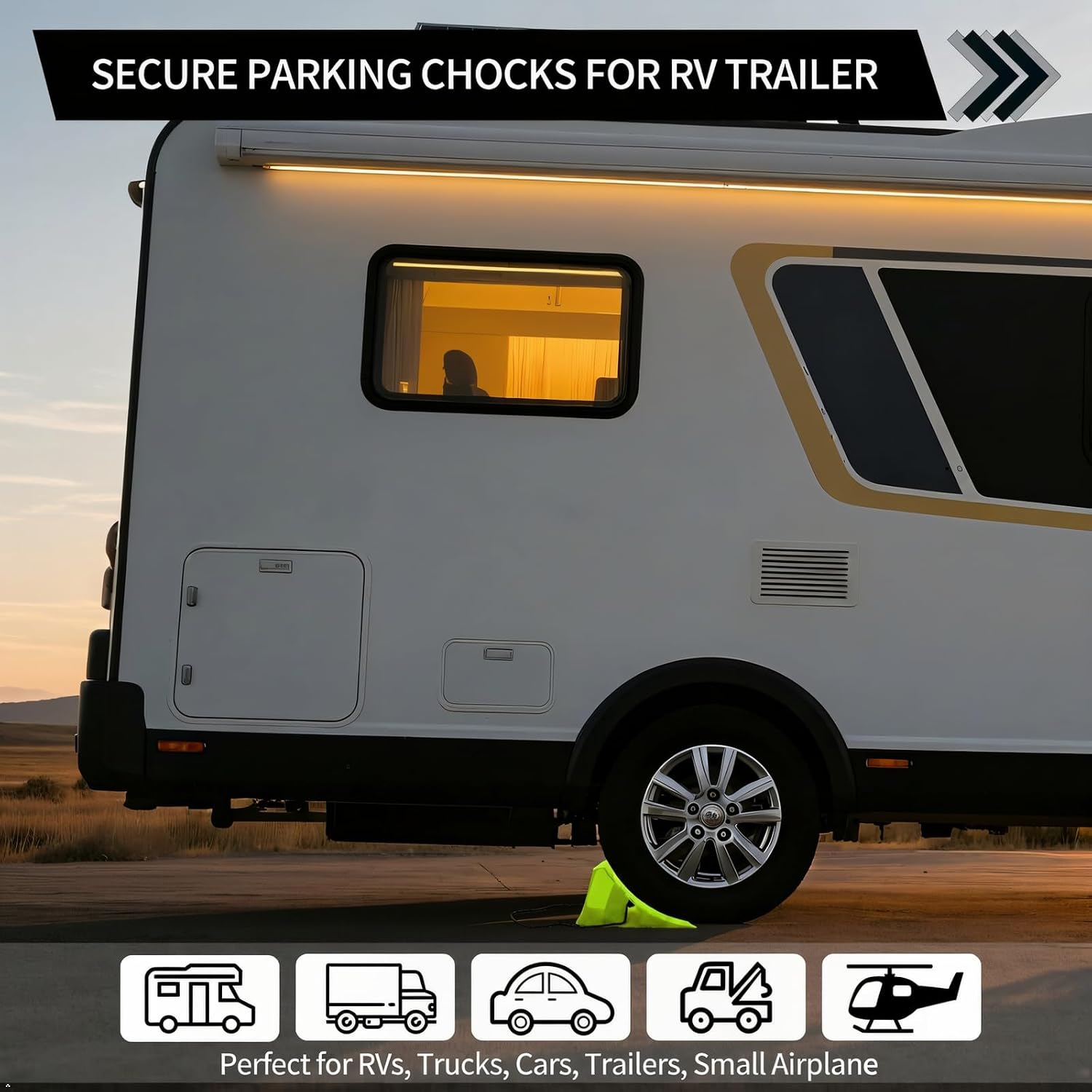 4 Pack Wheel Chocks, Heavy Duty Non Slip Wheel Chocks with Rope | Plastic Hard Wheel Stoppers Block for Camper Cars, RV Trailer, Trucks (Green)